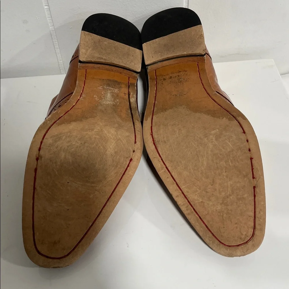 Giorgio V Brown Leather Monk Strap Wingtip Dress Shoes Sz 10M